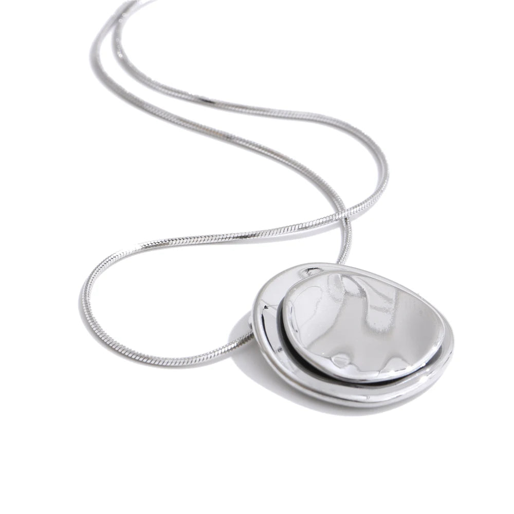 NiNice Necklaces for Women 316L Stainless Steel Original Double Circle Overlay Pendant Personalized Sweater Chain Fashionable