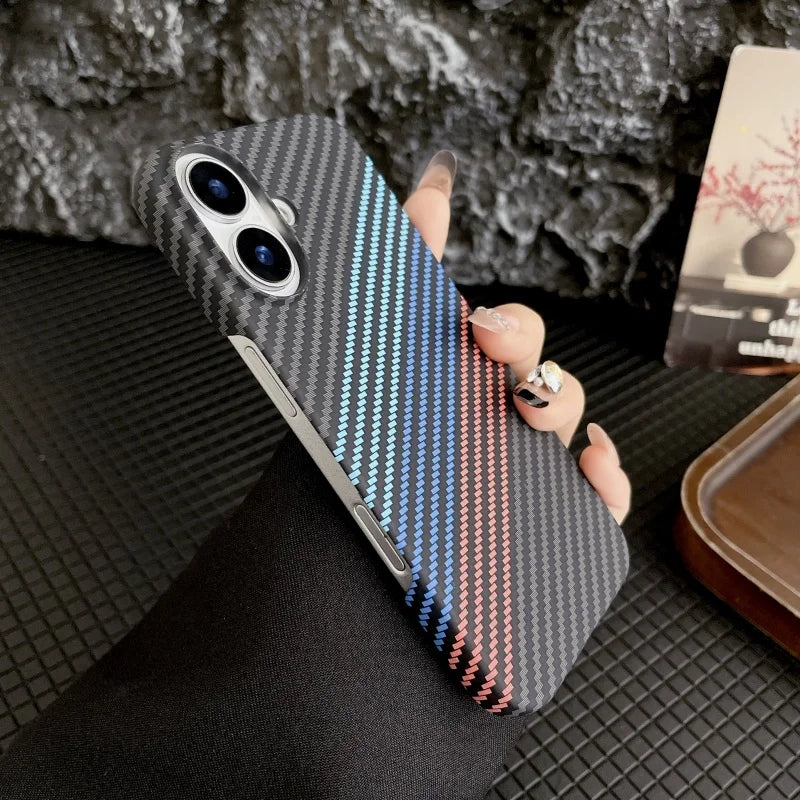Simple Slim Matte Carbon Fiber Frameless Phone Cases for iPhone Shockproof Hard Cover 16 15 14 plus 13 12 pro Max 11 Half Pack