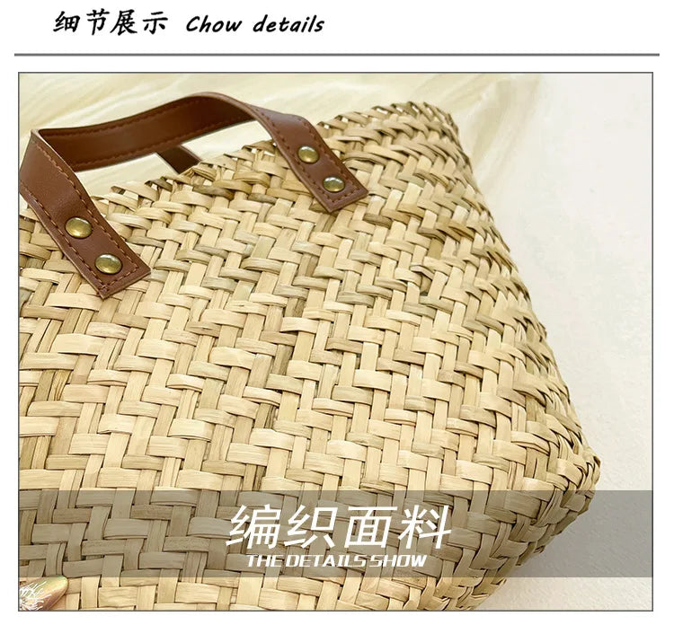 Wicker Woven Basket Bags for Women Handbag Summer Straw Rattan Bag Vacation Travel Beach Bag Handmade Bucket Bags Shopper Tote