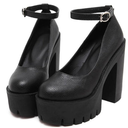 Woman Thick High Heels Shoes Ladies Sexy Platform Pumps Gothic Punk Style Ankle Strap Casual Shoes Dress Shoes for Women