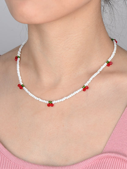 Long Way New Summer Lovely Rice Beaded Beaded Necklace Fresh With Strawberry Cherry Necklace Women
