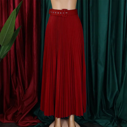 Elegant Pleated Skirts for Woman 2024 New High Waisted Belt Waisted Ankle Length Autumn Winter Wear Bottoms Skirts Clothes Hot
