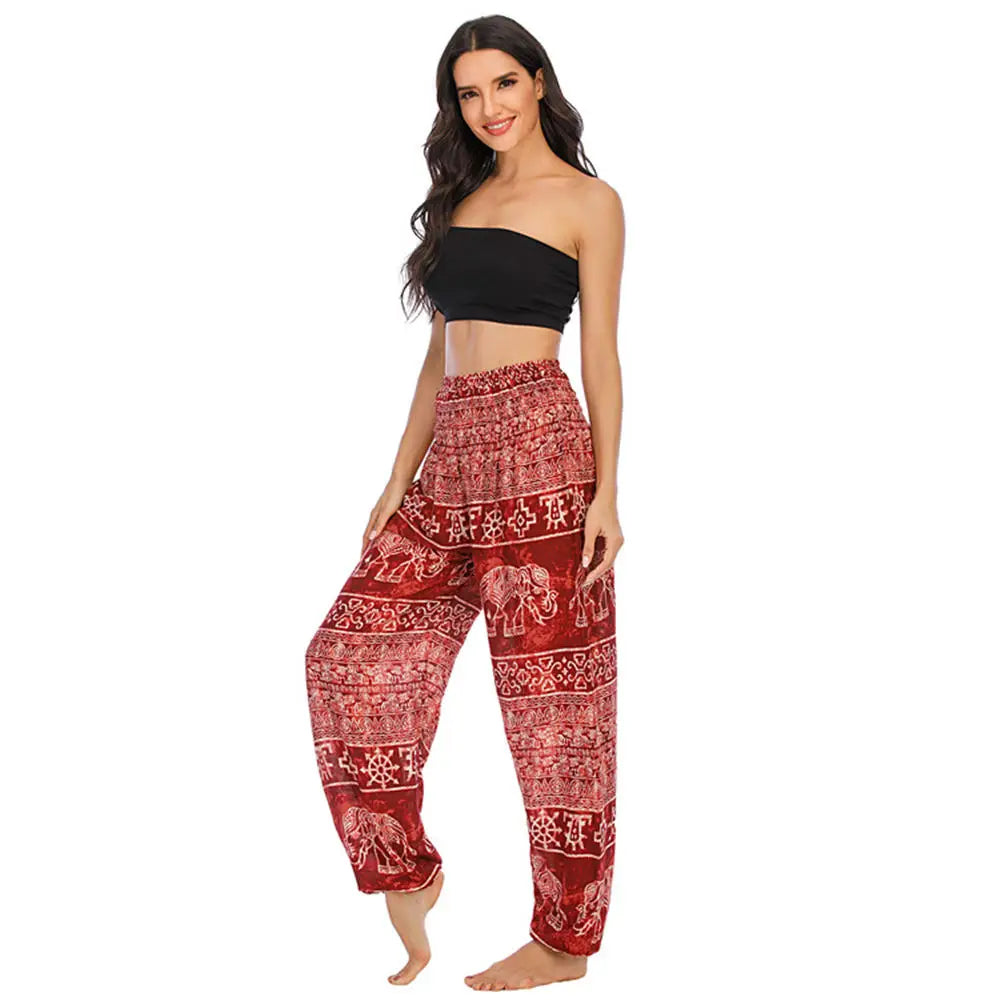 Women's Yoga Pants Printed Ethnic Style Loose Yoga Trousers Bloomers High Waist Fitness Sports Crotch Dance Palazzo Sweatpants