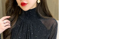 Tops Woman Autumn Winter Red Long Sleeve T Shirt for Women Rhinestone Turtleneck Glitter Sequin Cheap Clothes Elegant Clearance