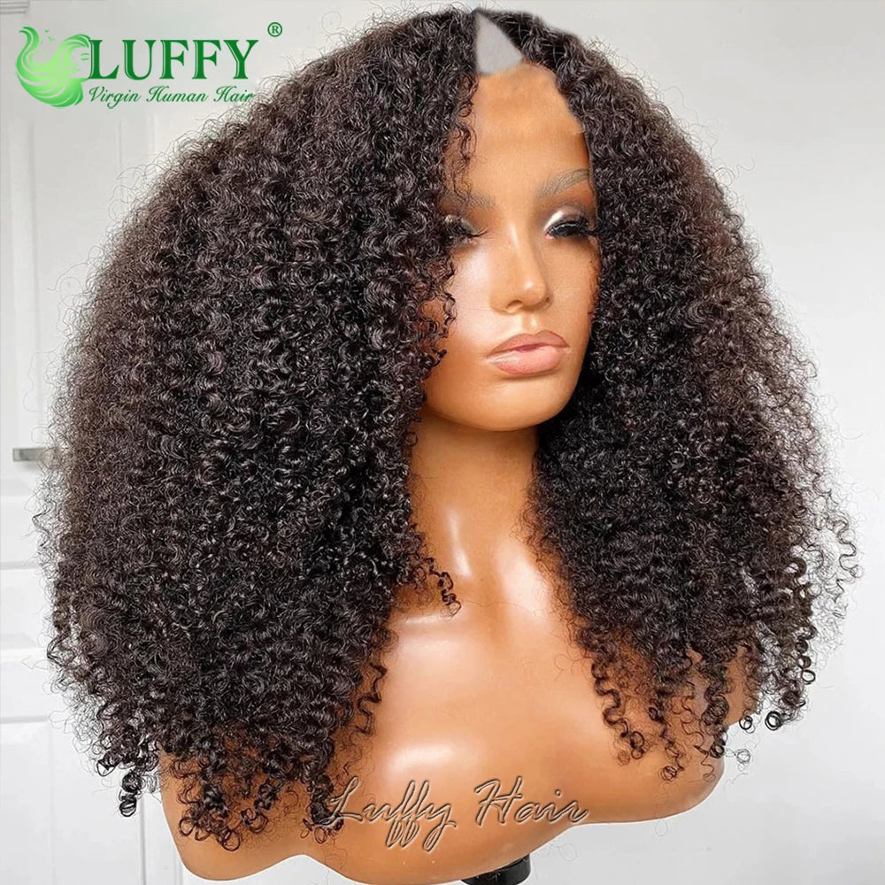 Afro Kinky Curly Human Hair Wigs 1x4 U V Part Wig Kinky Curly No Leave Out Brazilian Human Hair Wig For Black Women 200% Density