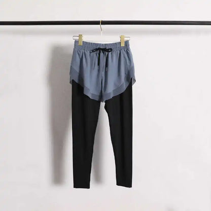 Stretch Autumn Sports Pants Women Two Pieces Fitness Yoga Pants and Shorts With Inner Phone Pocket 2 in 1 Yoga Pants