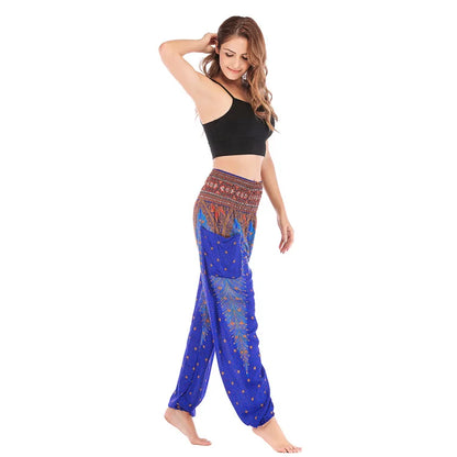 Women's Yoga Pants Printed Ethnic Style Loose Yoga Trousers Bloomers High Waist Fitness Sports Crotch Dance  Sweatpants