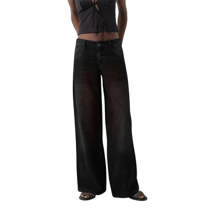 Women Fashion Denim Jeans Retro Ladies Loose Straight Pants Mid Waist Button Pocket Trousers Casual De Mujer Pantalon Femme