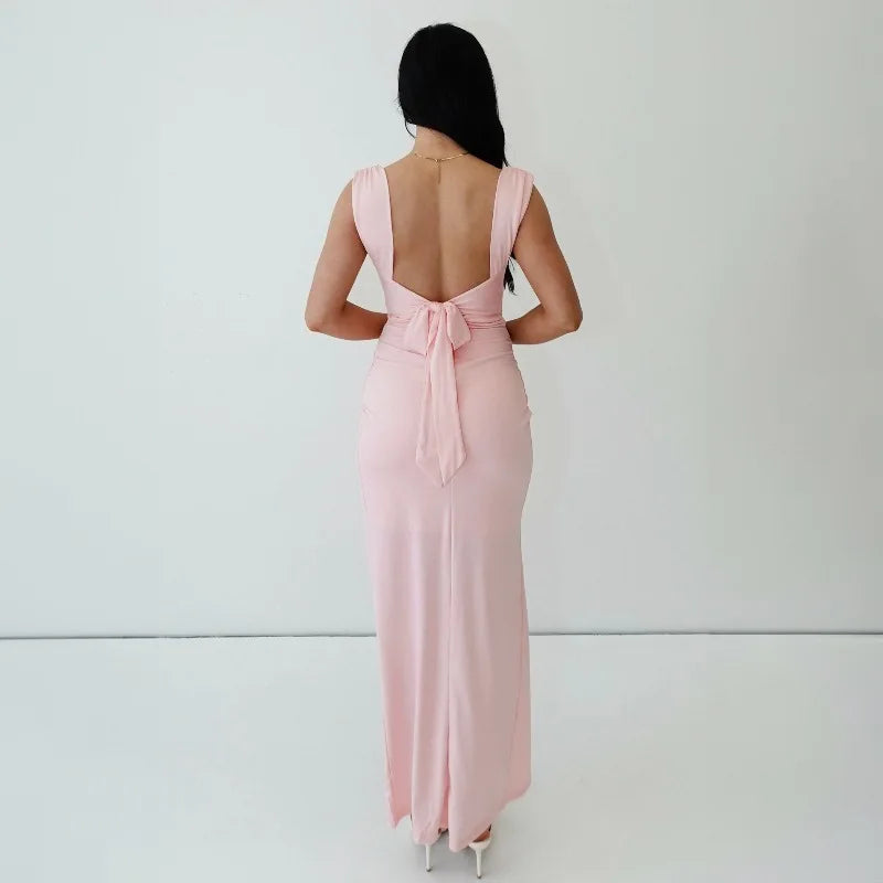 Elegant Evening Dresses Women Sexy Backless Slim Fit Summer Dress Chic Slit Dress Robes Party Club Gowns Women Clothing
