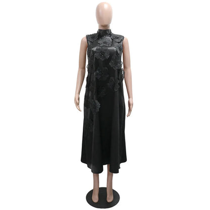 Elegant Dresses for Woman 2025 New O Neck Sleeveless Floral Decorate Straight Ankle Length Fashion Ladies Birthday Party Dress