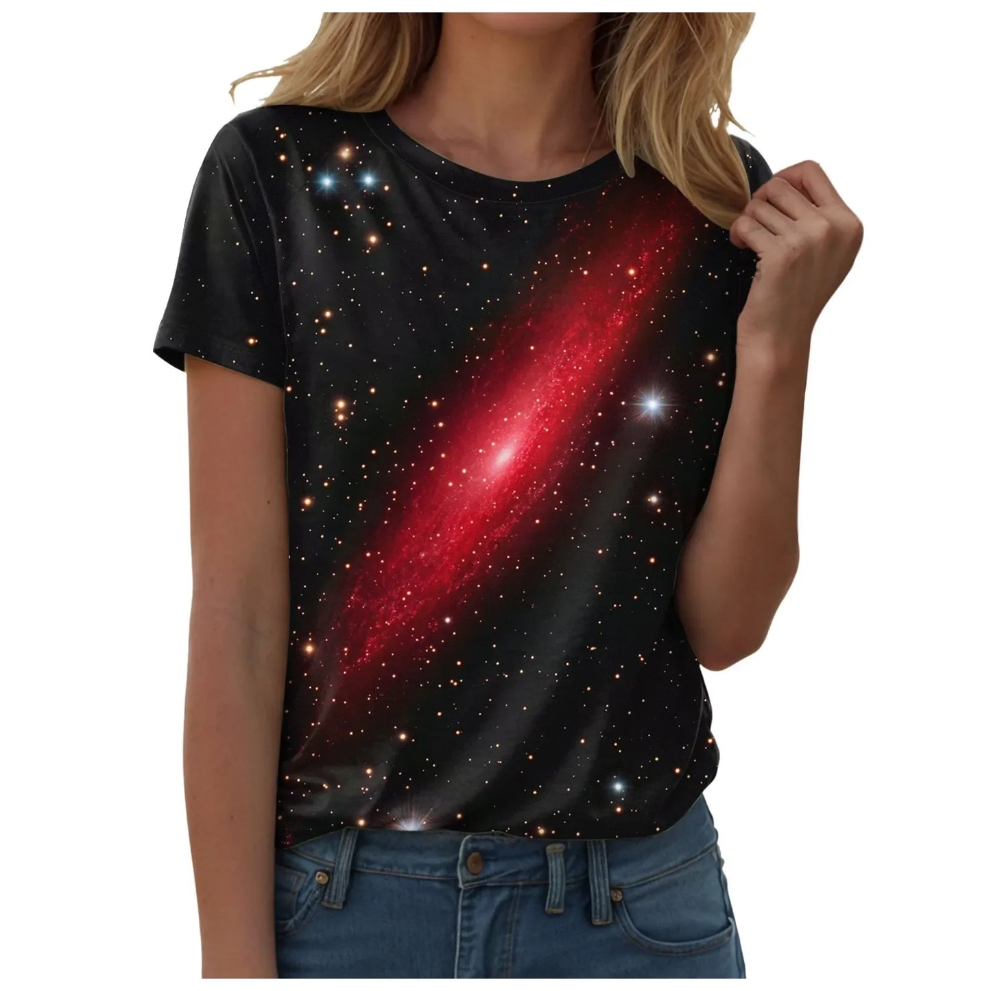 Top blouse woman trend 2025 women 3D galaxy print t shirts glitter shirts blouse fashionable Starry Sky summer ropa para Mujer
