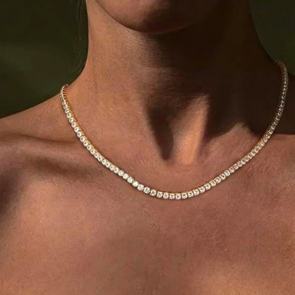 Tennis Necklace for Women,Gold/Silver Plated 3A Cubic Zirconia Diamond Choker Necklace,Dainty Neck Chain Necklace Trendy Jewelry