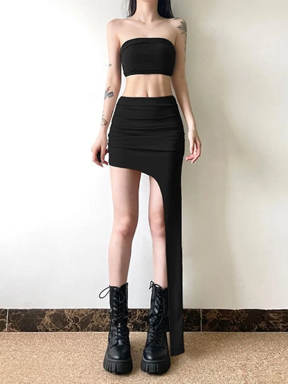 Asymmetrical Skirts For Women Y2k Clothes Solid Color Conjuntos De Falda Sexy Mujer Slim Jupe Femme Été Korean Fashion Clothing