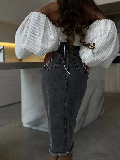 Denim Skirt Woman Streetwear Long Slim Skirts For Women Asymmetric High Quality Skirt Woman 2024 Trend High Waist Long Skirts