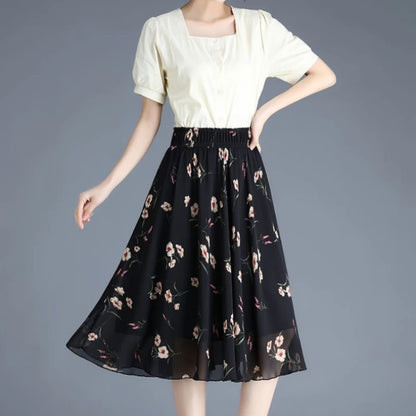 Skirts for Women Chiffon Woman Skirt Floral Midi Summer Casual New In Clothing Sales Modest Luxury Elegant High Quality V Cheap