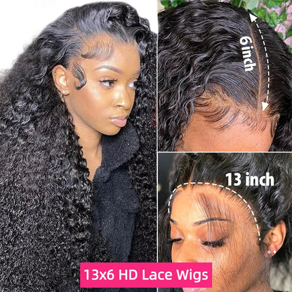 YAWAWE Hair Water Wave 13x6 HD Lace Frontal Wigs Brazilian Wigs 100% Human Hair For Women Deep Curly Wigs preplucked Precut