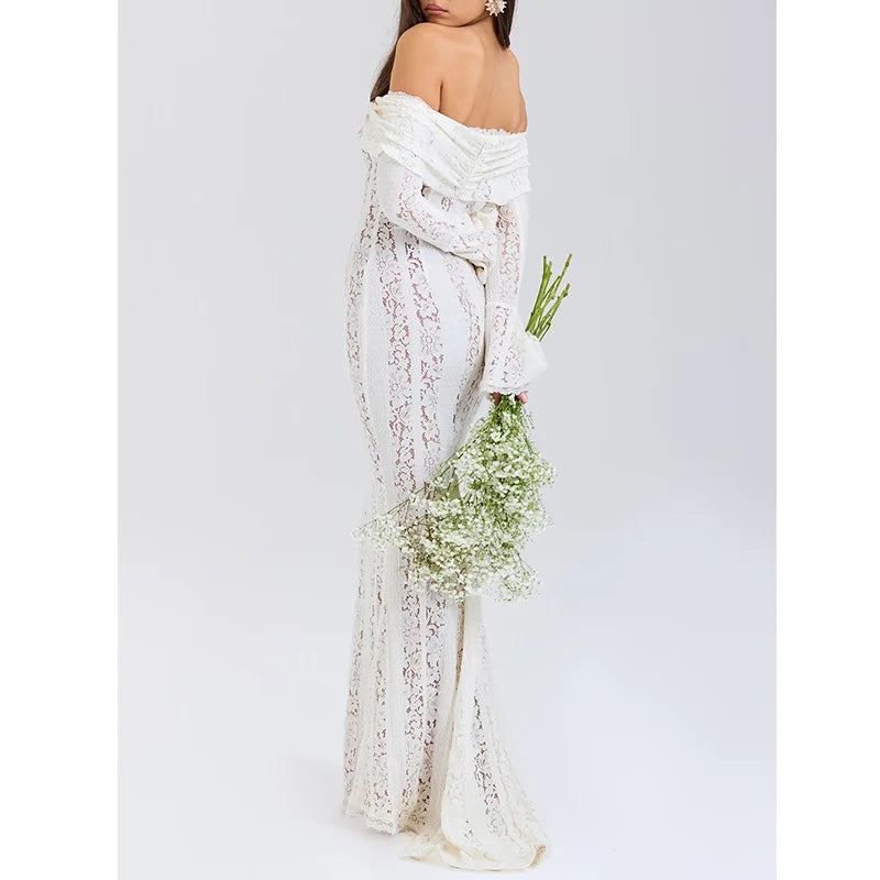 Women's Dresses New Sexy One-word Shoulder Lace Temperament Tube Top Long Dress Slim Fishtail Dress for Women