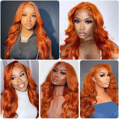 30 36 Inch Ginger Body Wave Human Hair Colored Wigs 100% 13X6 Hd Lace Frontal Wig 13X4 Preplucked Lace Front Wigs For Women
