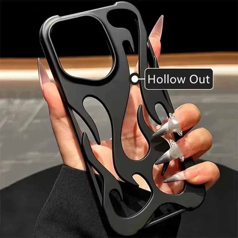 Fashion Plating 3D Hollowed Flame Phone Case For iPhone 16 15 14 13 12 11 Pro Max Fundas Creative Electroplated Soft Back Cover