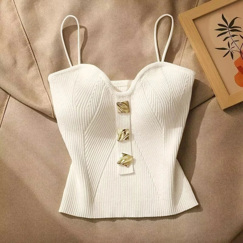 Women Knitted Tops Sexy Solid Crop Top Women Tank Tops Sleeveless Slim Camis With Bra Basic Underwear Padded Bra Tops