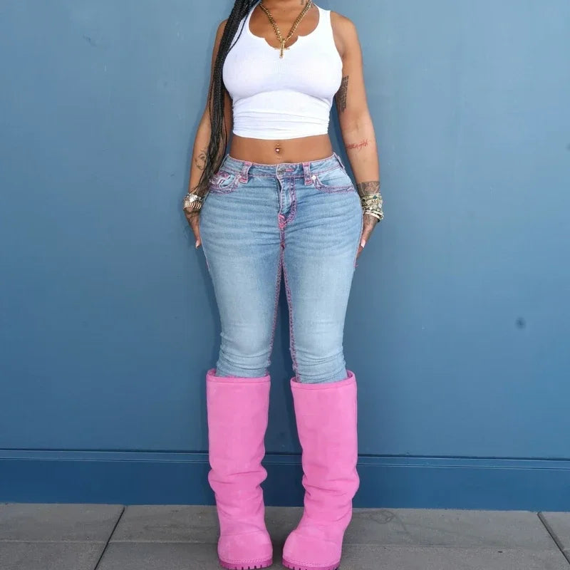 Embroidery Women Jeans High Street Fashion Sexy Vintage High Waisted Jeans Woman Casual Tight Washed Pants Women Black Jeans