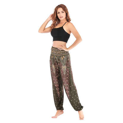 Women's Yoga Pants Printed Ethnic Style Loose Yoga Trousers Bloomers High Waist Fitness Sports Crotch Dance  Sweatpants