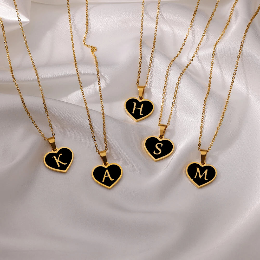Initial Letter Necklaces for Women Clavicle Chain Heart Pendant Necklaces Alphabet Stainless Steel Jewelry Freeshipping collares