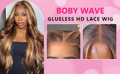 Glueless Highlight Wigs Human Hair 7X5 P4/27 Ombre Body Wave Lace Front Wigs Human Hair Pre Plucked Pre Cut For Black Women