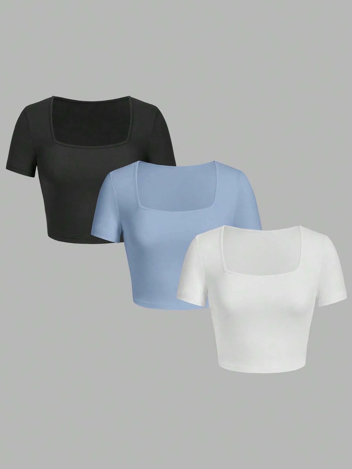 Woman T-shirt Square Neckline tops Short Sleeve crop tops for women girls sexy street wear  top tees