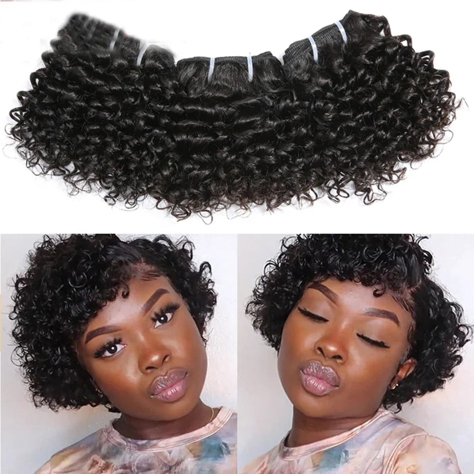 Short Bouncy Curly Human Hair Bundles 100% Human Hair Weft Brazilian Hair Weave Bundle Cheap short deep loose ocean wave bundles