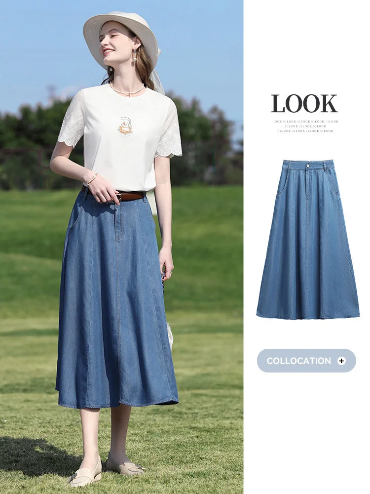 I BELIEVE YOU Top For Women 2025 New Summer T-shirt White O-Neck Studded Beads Embroidery Splicing Commuting T-shirt 2252016014