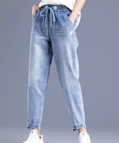Womens Jeans Pants For Women With Pockets Blue Trousers High Waist Shot 2000s Y2k Wide Leg Xxl 90s Trend Unique Japanese Shiny
