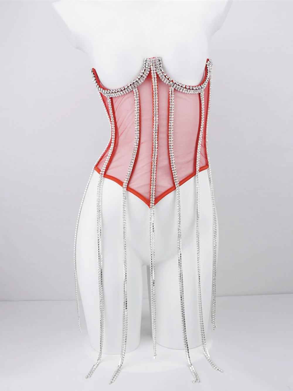 Women Tunic Bras In Waist Corset Tops Fashion Diamond Luxury Diamond Tassel Corset Slim Vest Sexy Tmesh Sheer Top Female 2025