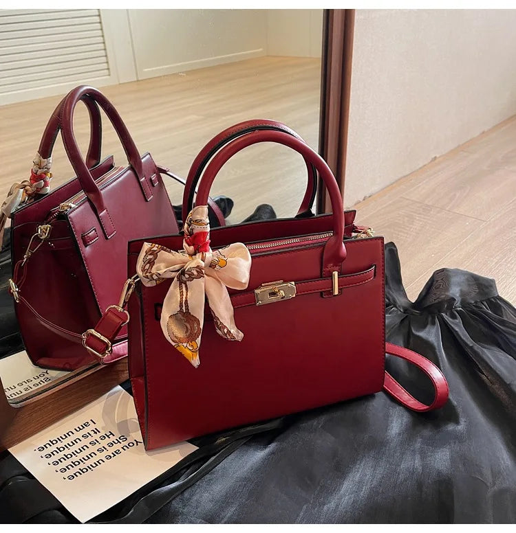 2025 New! Women's Red Tote Bag - Light Luxury, Large Capacity, Elegant Design, Versatile for Work & Party, Premium PU Leather