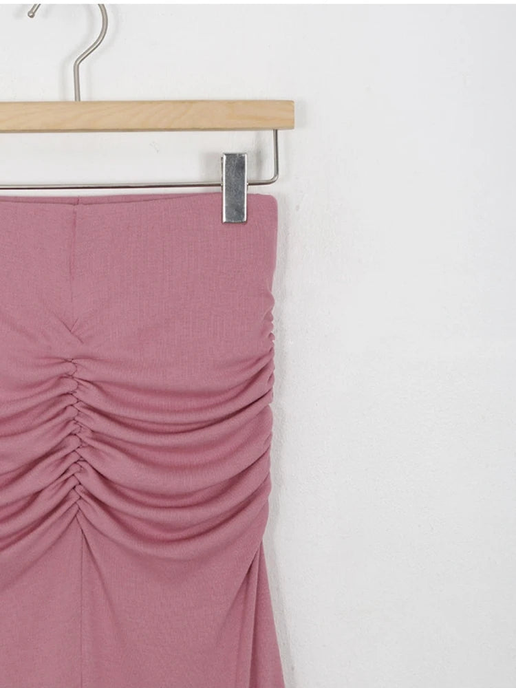 Shirring Satin Skirts for Women High Waisted Skirt 2025 Women A-Line Elegant Skirts Summer Pink Midi Skirt New Korean Style