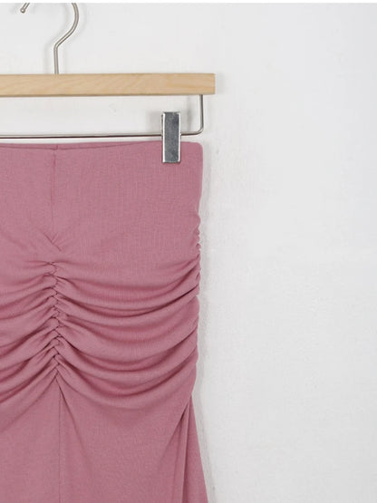 Shirring Satin Skirts for Women High Waisted Skirt 2025 Women A-Line Elegant Skirts Summer Pink Midi Skirt New Korean Style