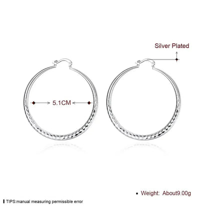 Charms fine 925 Sterling Silver 5CM circle hoop Earrings for Women fashion Pretty wedding party Jewelry Holiday gifts