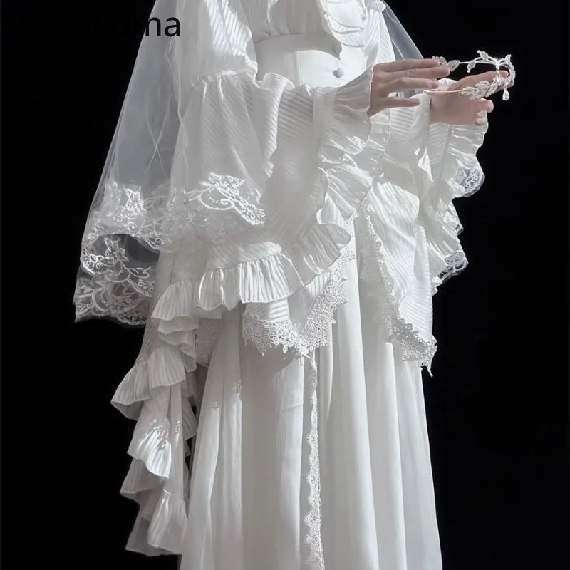 Japanese Skirts for Women 2025 Faldas Mujer De Moda High Waist A-line Jupe Lolita Style Patchwork Lace Vintage Long Skirt 49C903