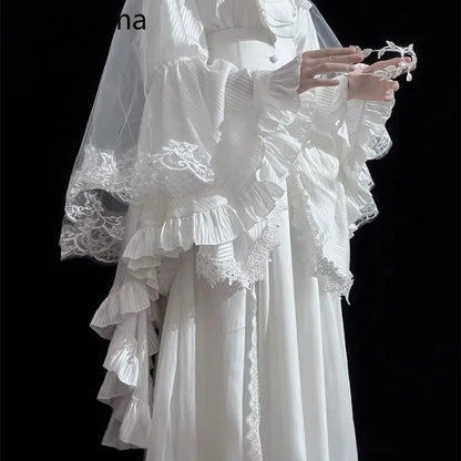 Japanese Skirts for Women 2025 Faldas Mujer De Moda High Waist A-line Jupe Lolita Style Patchwork Lace Vintage Long Skirt 49C903