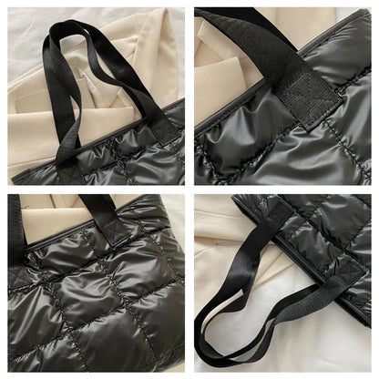 Fashion Tote Handbags for Women Black Large Capacity Soft Rhombus Bags Vinatge Quilted Shoulder Bag Purse for Travel Shopping