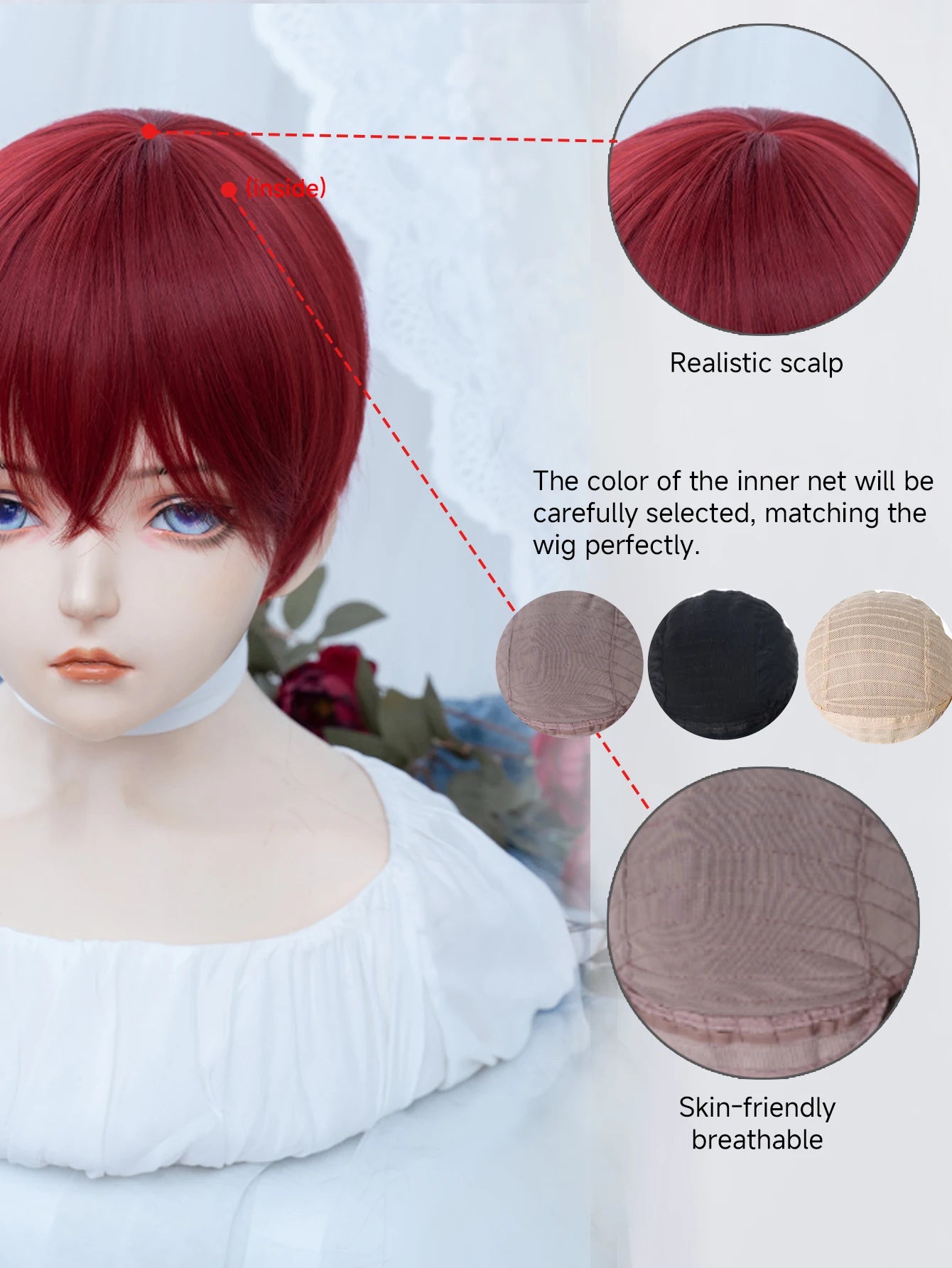 8Inch Wine Red Color Handsome Synthetic Wigs With Bang Short Straight Hair Wig For Man or Women Daily Use Cosplay Heat Resistant