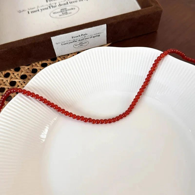 Red Beaded Necklace for Women Glass Bead Clavicle Chokers Exquisite Elegant Neck Necklace Aesthetic Jewelry Party Accessories