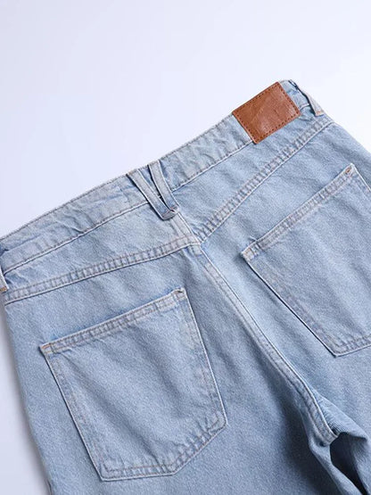 2025 Women Summer Jeans Wide Leg Pants Fashion High Waist Buttons Zipper Female Elegant Street Jeans Trousers Clothing