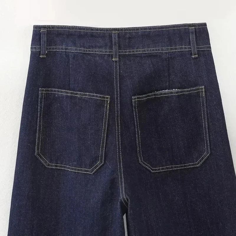 Casual Women's High Waist Straight-leg Jeans Pants Fashion All-match Full Length Denim Pants Pocket Zipper Jean Trousers