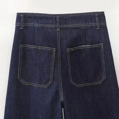 Casual Women's High Waist Straight-leg Jeans Pants Fashion All-match Full Length Denim Pants Pocket Zipper Jean Trousers