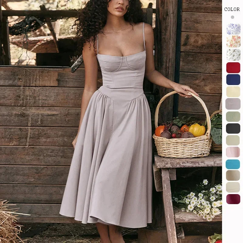 Beach Dress  Wedding Dresses for Women Summer Skirt Retro Long Skirt Simple Style Dopamine Wear Suspender Dress for Women