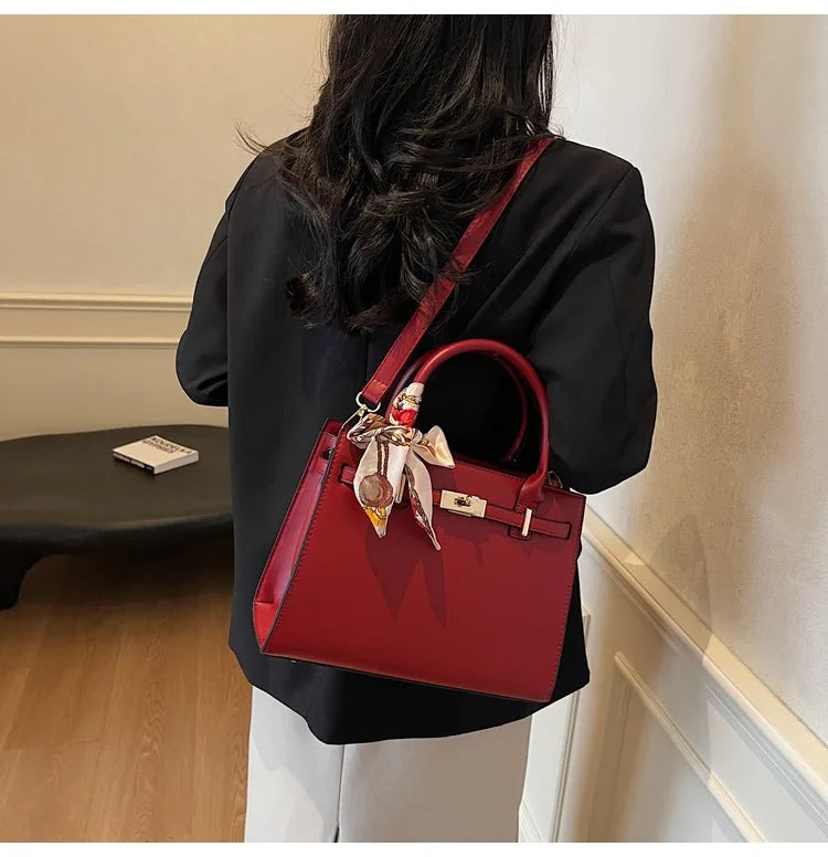 2025 New! Women's Red Tote Bag - Light Luxury, Large Capacity, Elegant Design, Versatile for Work & Party, Premium PU Leather