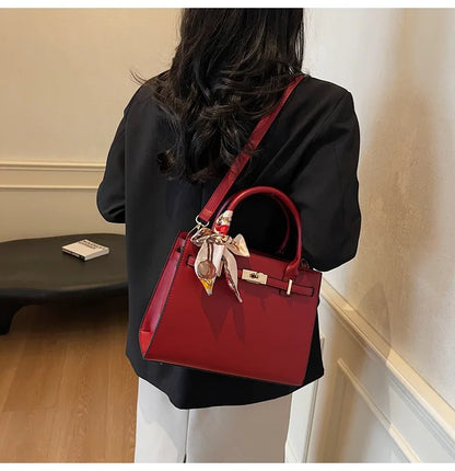 2025 New! Women's Red Tote Bag - Light Luxury, Large Capacity, Elegant Design, Versatile for Work & Party, Premium PU Leather