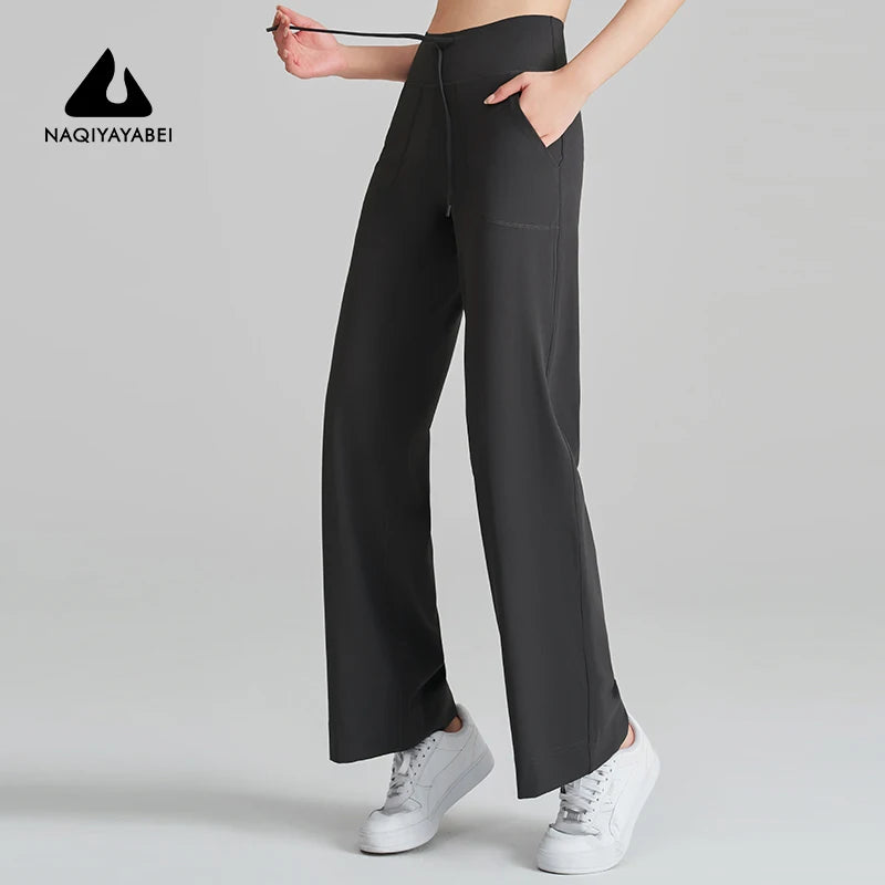 Women's High Waist Stretch Yoga Pants Quick Dry Breathable Loose Running Pants Gym Outdoor Training Pants