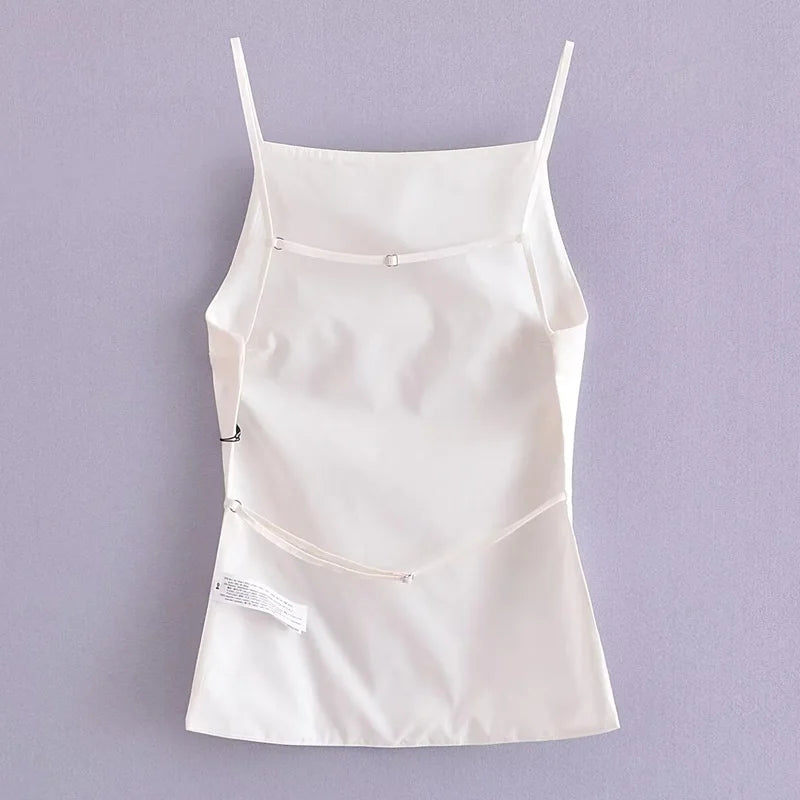 TRAF Women Top 2024 Lace Up Backless Camisole Top Women Cheap clothes Sexy Fashion Tanks & Camis Crop top Women White Black top